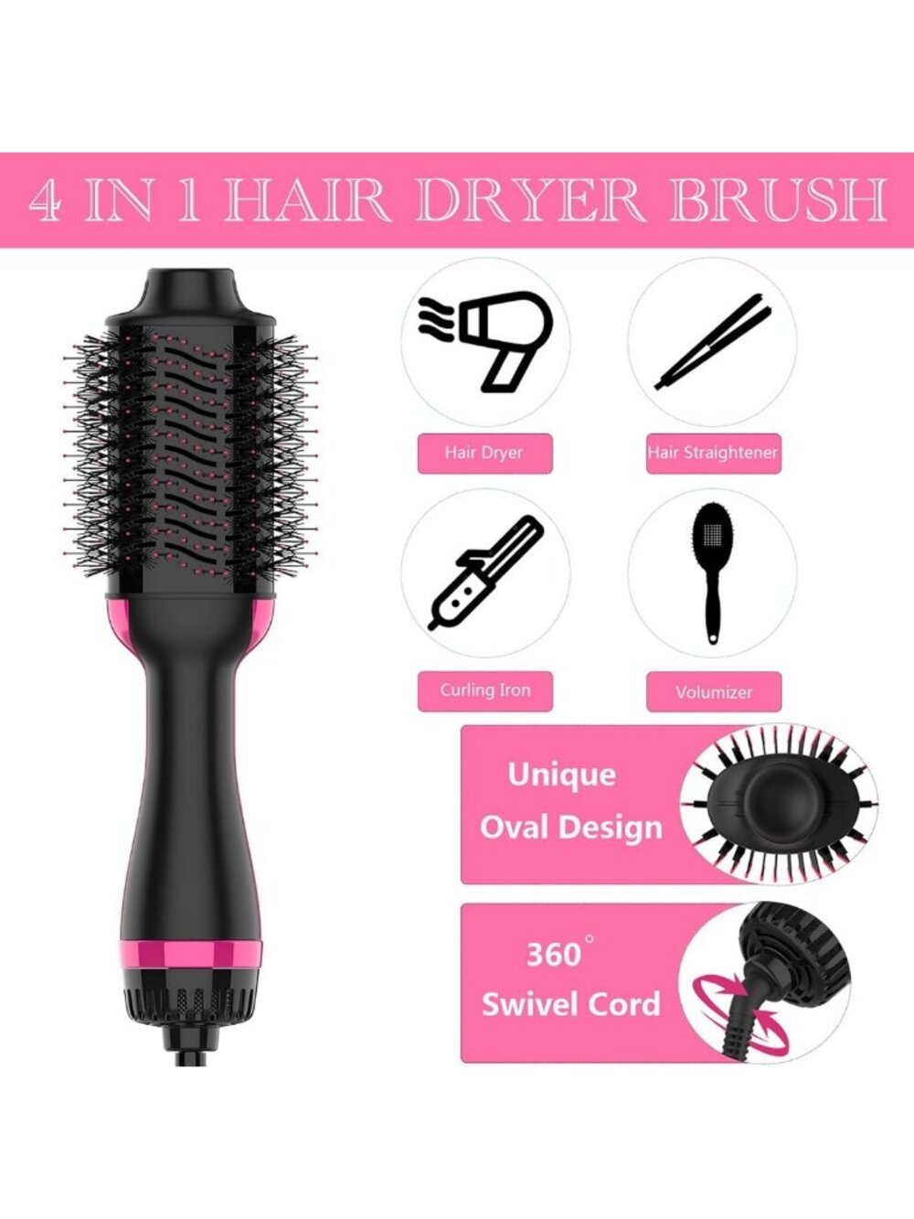4-in-1 Hair Dryer Brush & Styler, Volumizing Hot Air Brush, Anti-Frizz Tool - Picture 2 of 7
